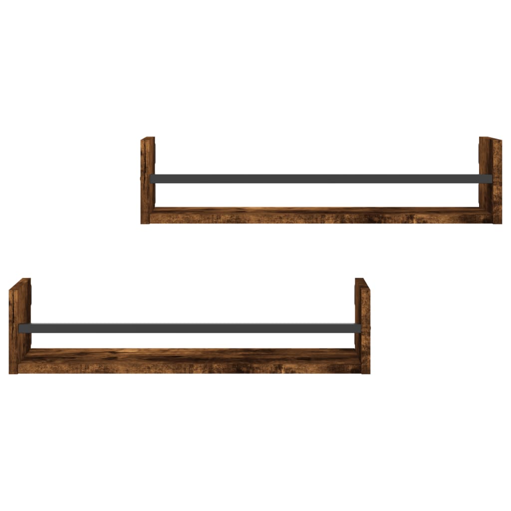 Wandschappen met stangen 2 st 60x16x14 cm gerookt eikenkleurig is nu te koop bij PeponiXL, paradijselijk wonen!
