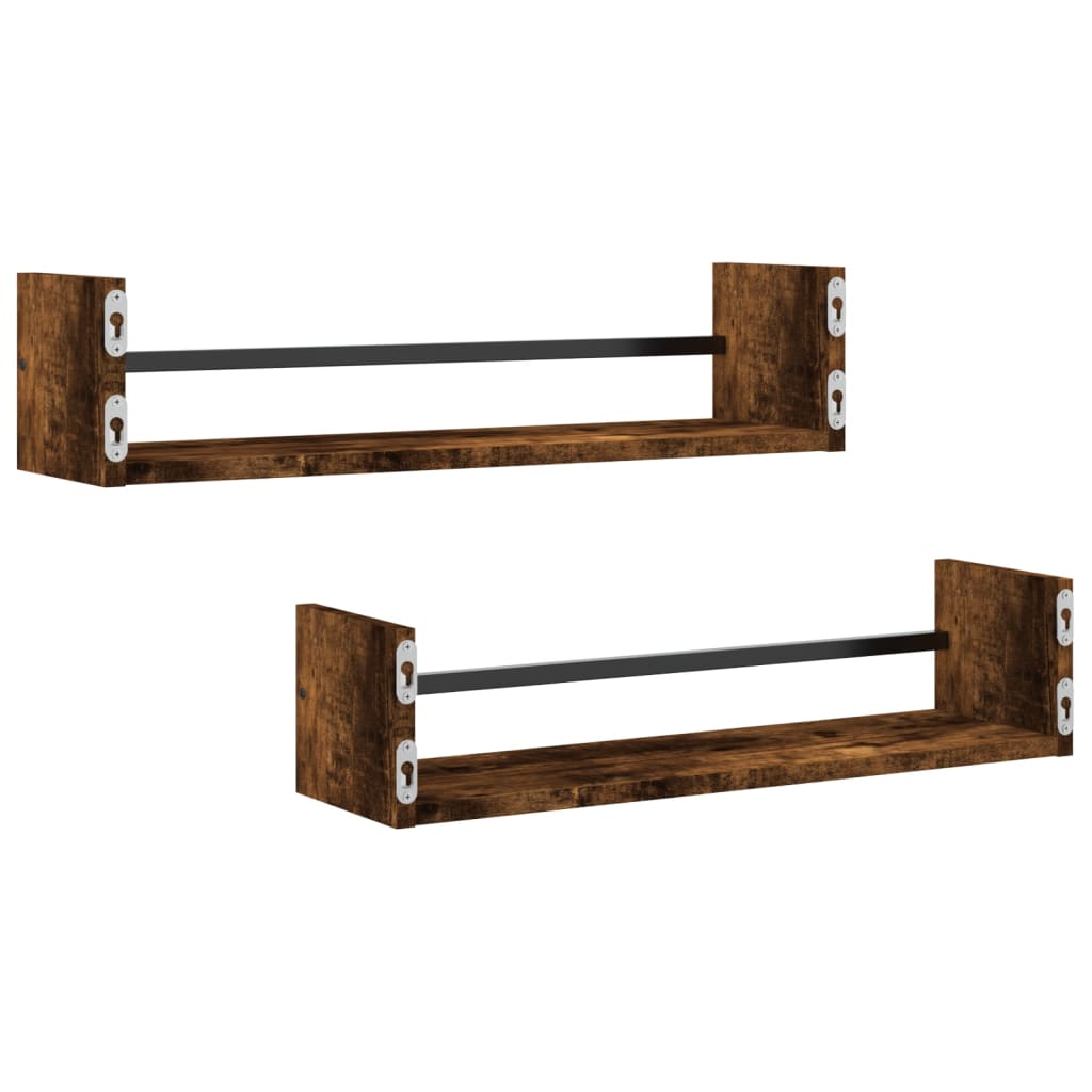Wandschappen met stangen 2 st 60x16x14 cm gerookt eikenkleurig is nu te koop bij PeponiXL, paradijselijk wonen!