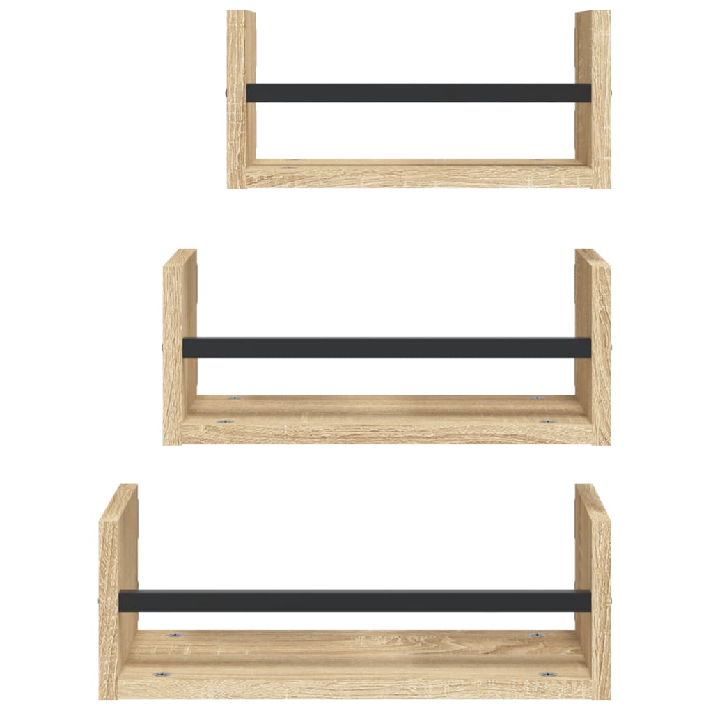 3-delige wandplankenset met stangen Sonoma eiken bewerkt hout is nu te koop bij PeponiXL, paradijselijk wonen!