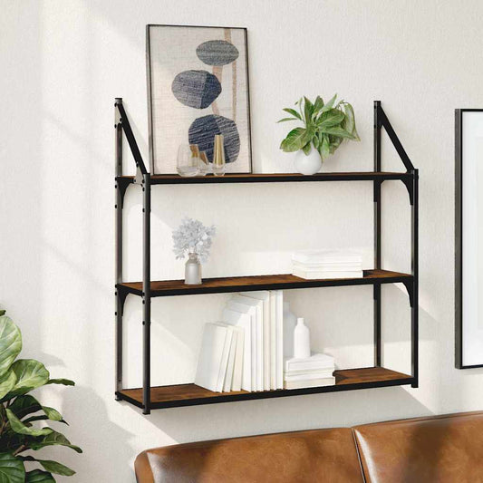 Wandrek 3-laags 80x21x78,5 cm bewerkt hout gerookt eikenkleurig is nu te koop bij PeponiXL, paradijselijk wonen!