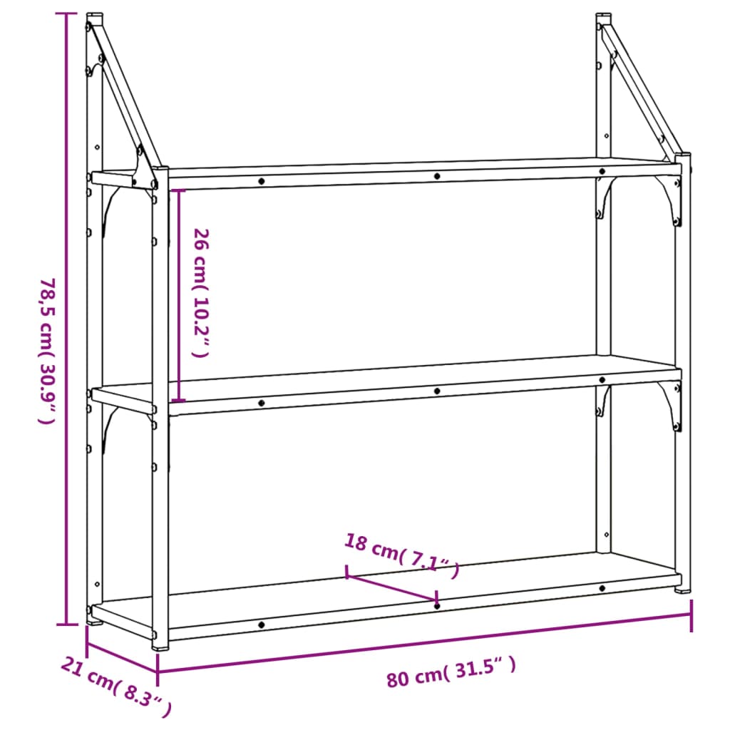 Wandrek 3-laags 80x21x78,5 cm bewerkt hout grijs sonoma is nu te koop bij PeponiXL, paradijselijk wonen!