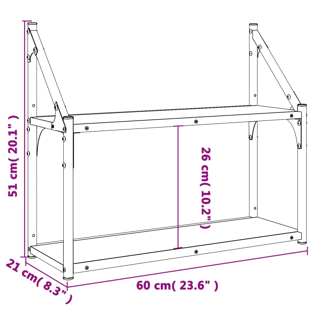 Wandplank met 2 lagen Sonoma eikenhout 60x21x51 cm is nu te koop bij PeponiXL, paradijselijk wonen!