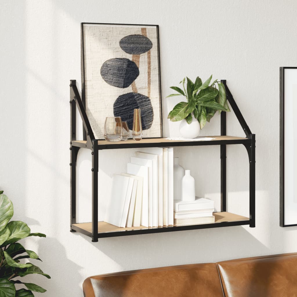 Wandplank met 2 lagen Sonoma eikenhout 60x21x51 cm is nu te koop bij PeponiXL, paradijselijk wonen!