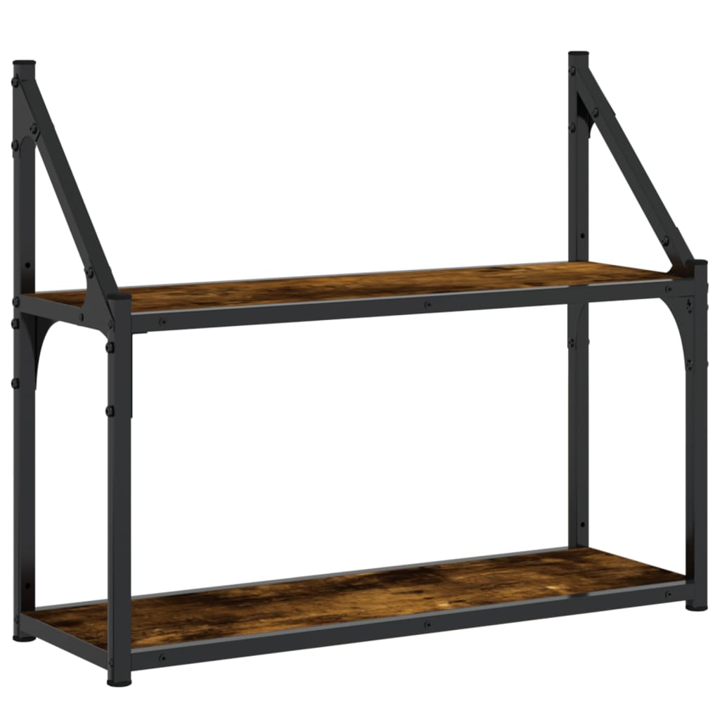 Wandrek 2-laags 60x21x51 cm bewerkt hout gerookt eikenkleurig is nu te koop bij PeponiXL, paradijselijk wonen!