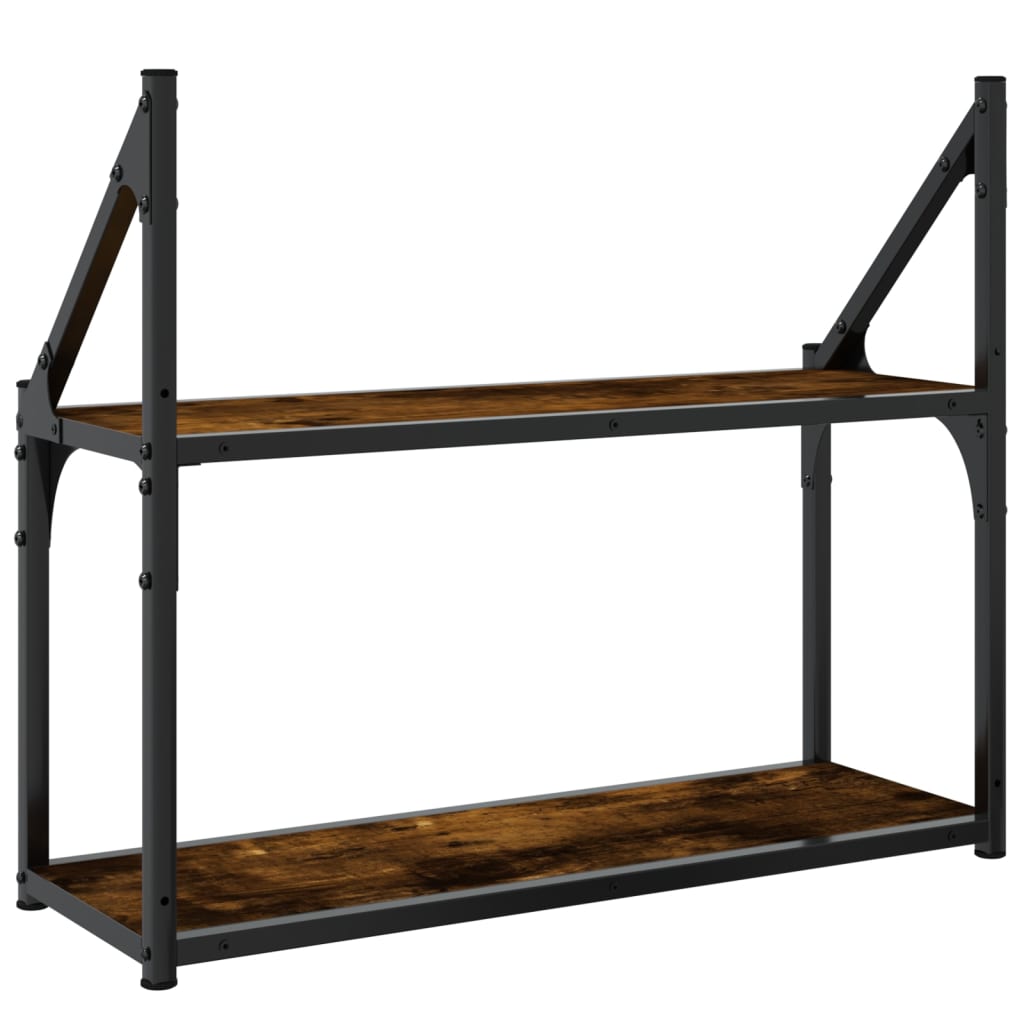 Wandrek 2-laags 60x21x51 cm bewerkt hout gerookt eikenkleurig is nu te koop bij PeponiXL, paradijselijk wonen!
