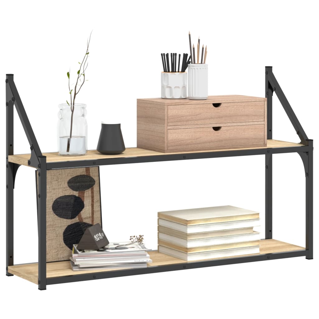 Wandrek 2-laags 80x21x51 cm bewerkt hout sonoma eikenkleurig is nu te koop bij PeponiXL, paradijselijk wonen!