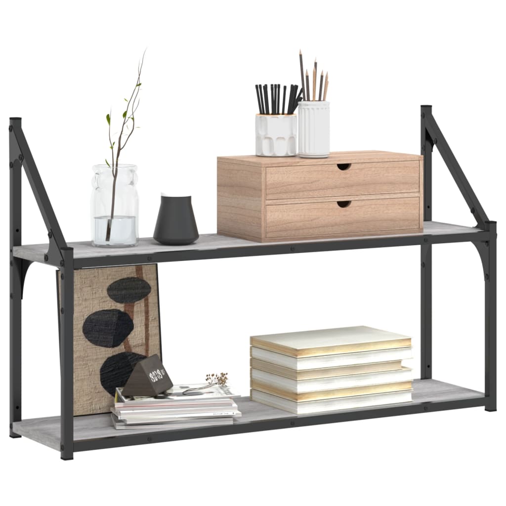 Wandrek 2-laags 80x21x51 cm bewerkt hout grijs sonoma eiken is nu te koop bij PeponiXL, paradijselijk wonen!