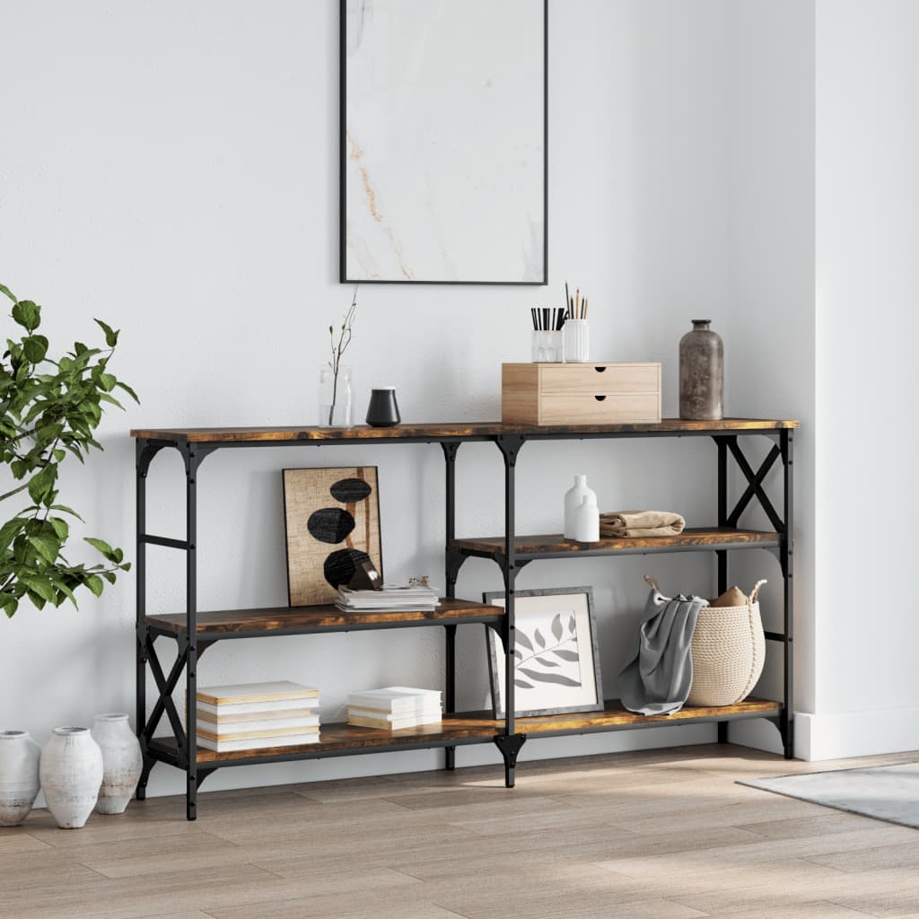 Wandtafel 150x29x76,5 cm bewerkt hout gerookt eikenkleurig is nu te koop bij PeponiXL, paradijselijk wonen!
