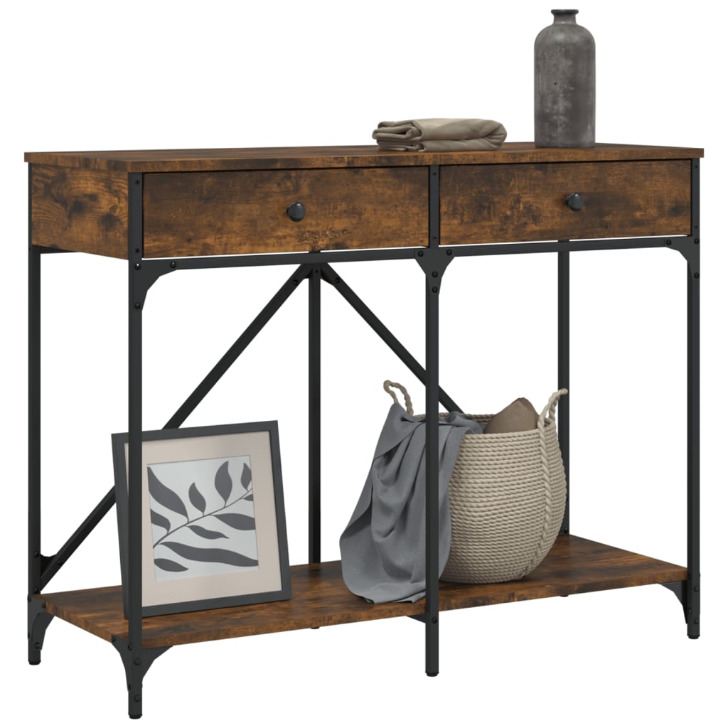 Wandtafel 100x39x78,5 cm bewerkt hout gerookt eikenkleurig is nu te koop bij PeponiXL, paradijselijk wonen!