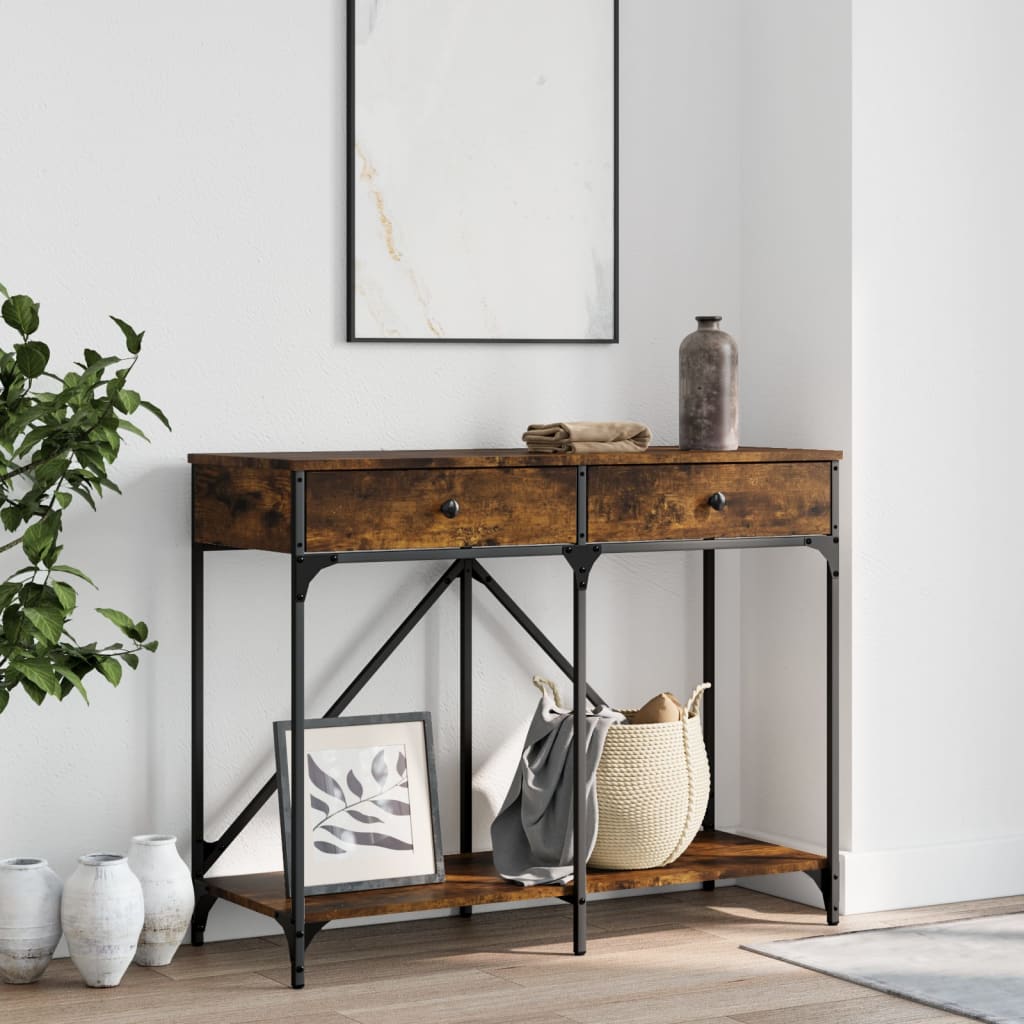 Wandtafel 100x39x78,5 cm bewerkt hout gerookt eikenkleurig is nu te koop bij PeponiXL, paradijselijk wonen!