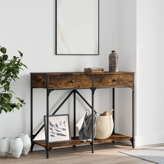 Wandtafel 100x39x78,5 cm bewerkt hout gerookt eikenkleurig is nu te koop bij PeponiXL, paradijselijk wonen!