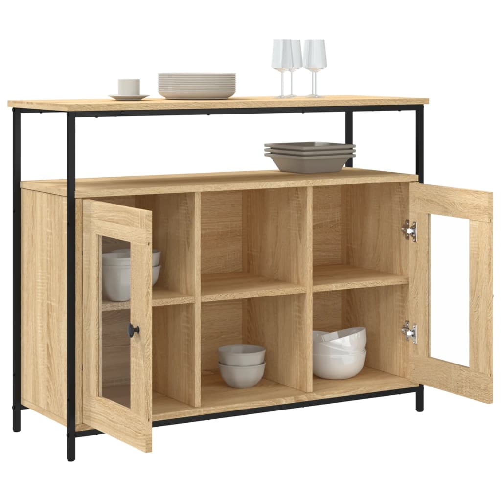 Dressoir 100x35x80 cm bewerkt hout sonoma eikenkleurig is nu te koop bij PeponiXL, paradijselijk wonen!