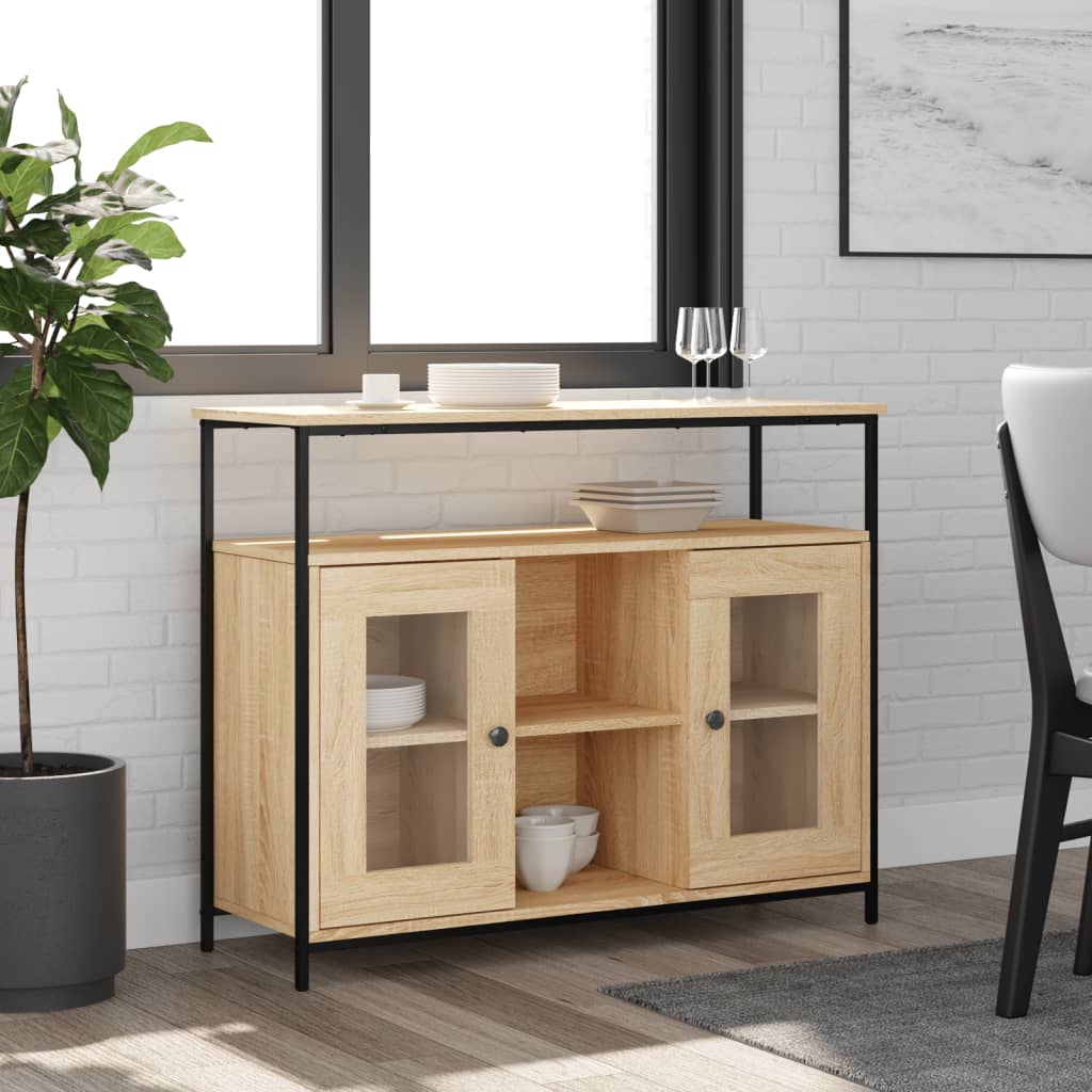 Dressoir 100x35x80 cm bewerkt hout sonoma eikenkleurig is nu te koop bij PeponiXL, paradijselijk wonen!