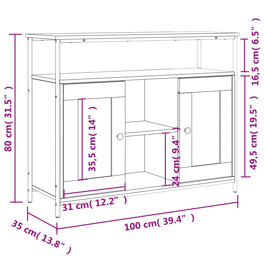 Dressoir 100x35x80 cm bewerkt hout gerookt eikenkleurig is nu te koop bij PeponiXL, paradijselijk wonen!