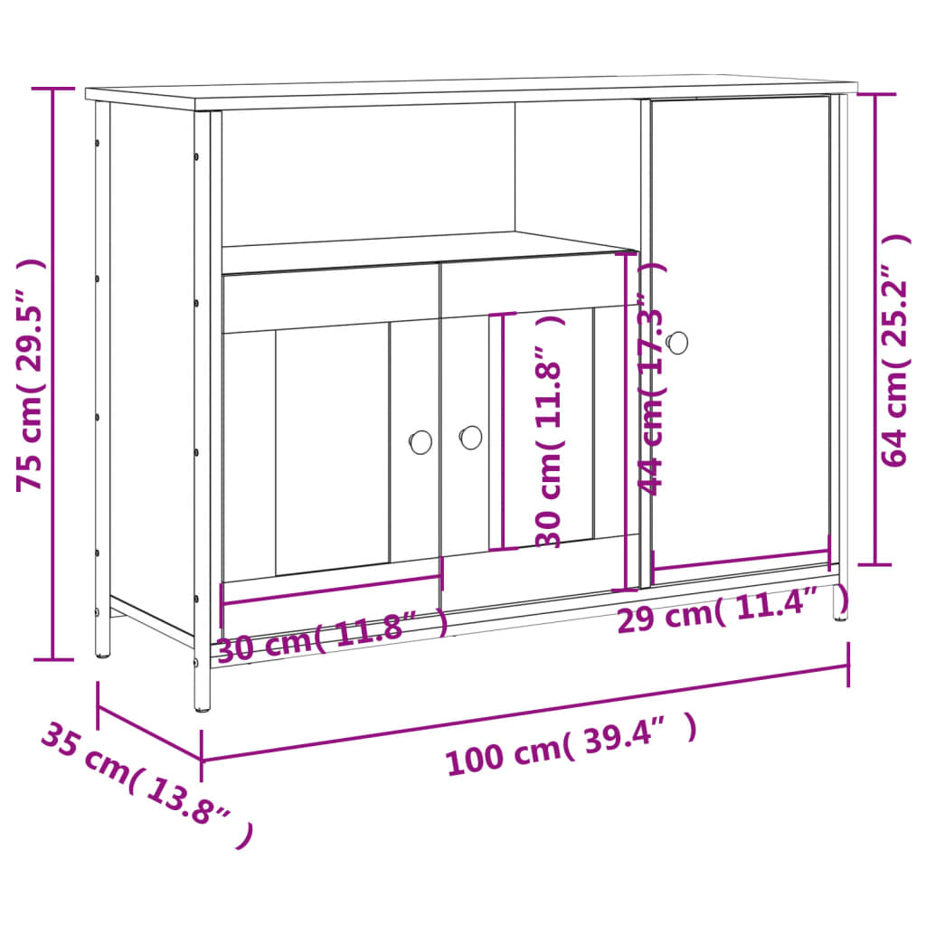 Dressoir 100x35x75 cm bewerkt hout sonoma eikenkleurig is nu te koop bij PeponiXL, paradijselijk wonen!
