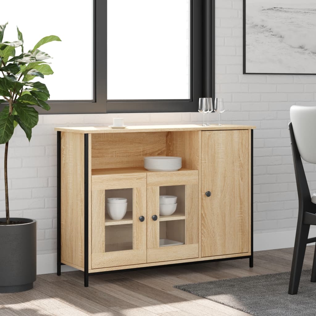 Dressoir 100x35x75 cm bewerkt hout sonoma eikenkleurig is nu te koop bij PeponiXL, paradijselijk wonen!