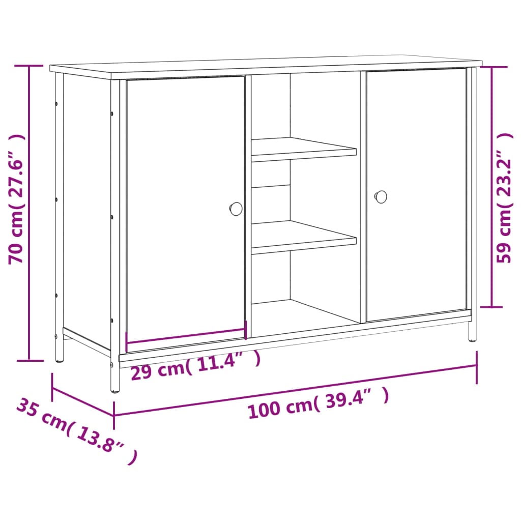 Dressoir 100x35x70 cm bewerkt hout grijs sonoma is nu te koop bij PeponiXL, paradijselijk wonen!