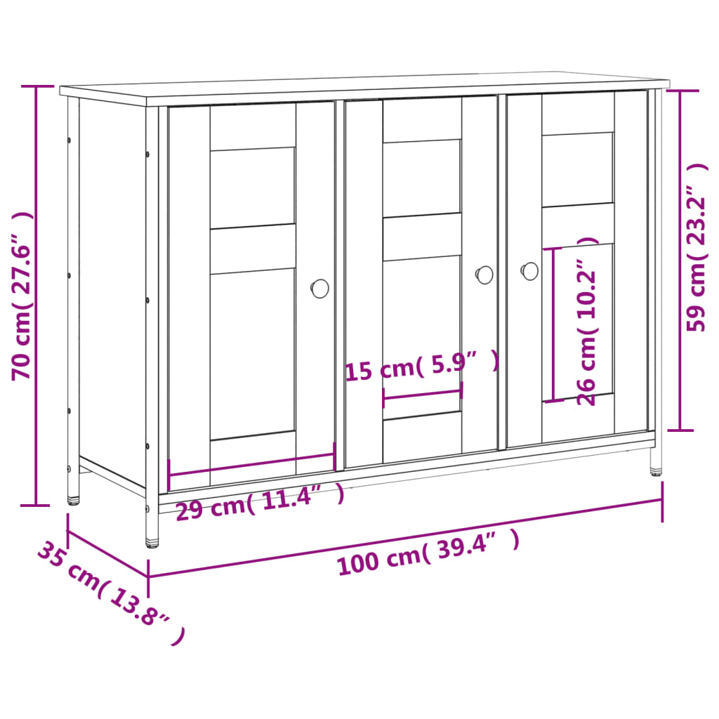 Dressoir 100x35x70 cm bewerkt hout sonoma eikenkleurig is nu te koop bij PeponiXL, paradijselijk wonen!