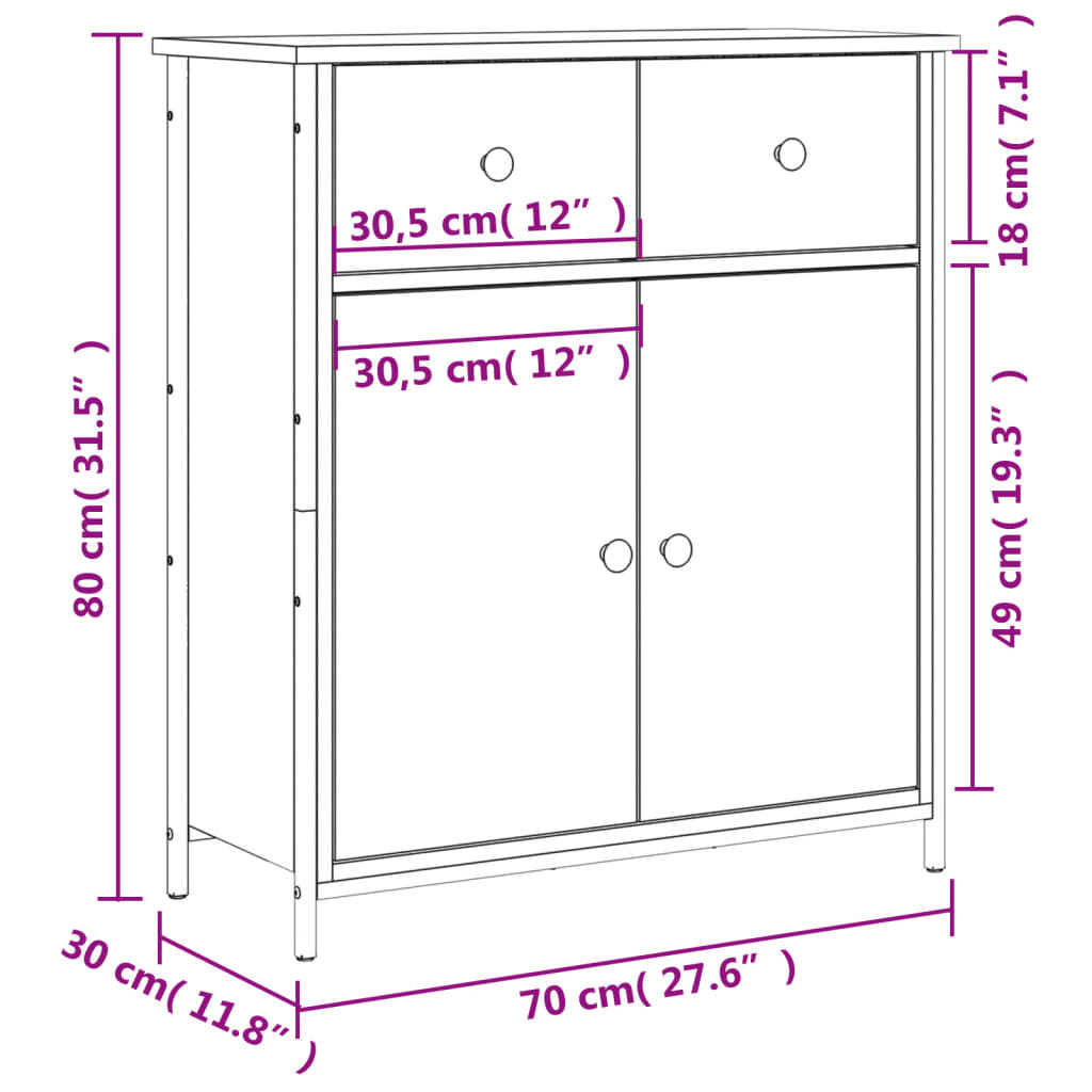 Dressoir 70x30x80 cm bewerkt hout sonoma eikenkleurig is nu te koop bij PeponiXL, paradijselijk wonen!