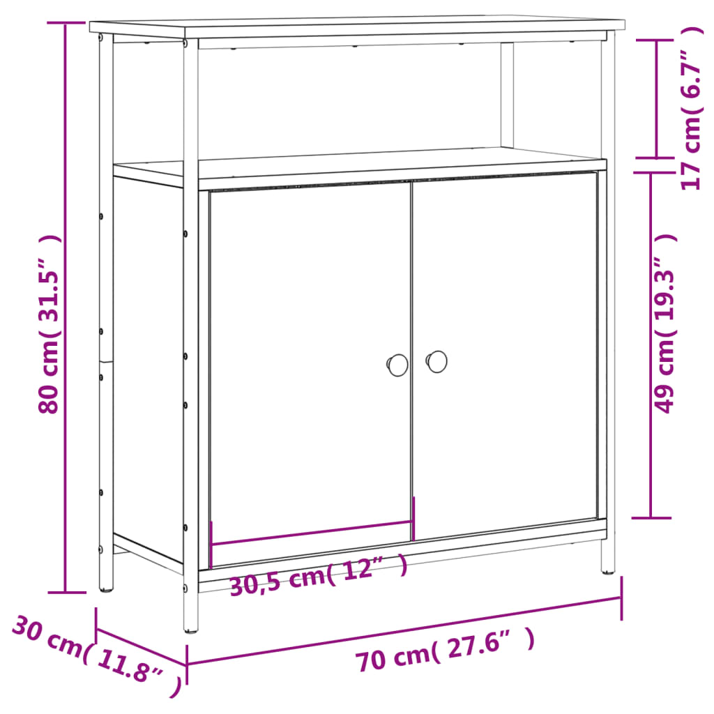 Dressoir 70x30x80 cm bewerkt hout grijs sonoma is nu te koop bij PeponiXL, paradijselijk wonen!