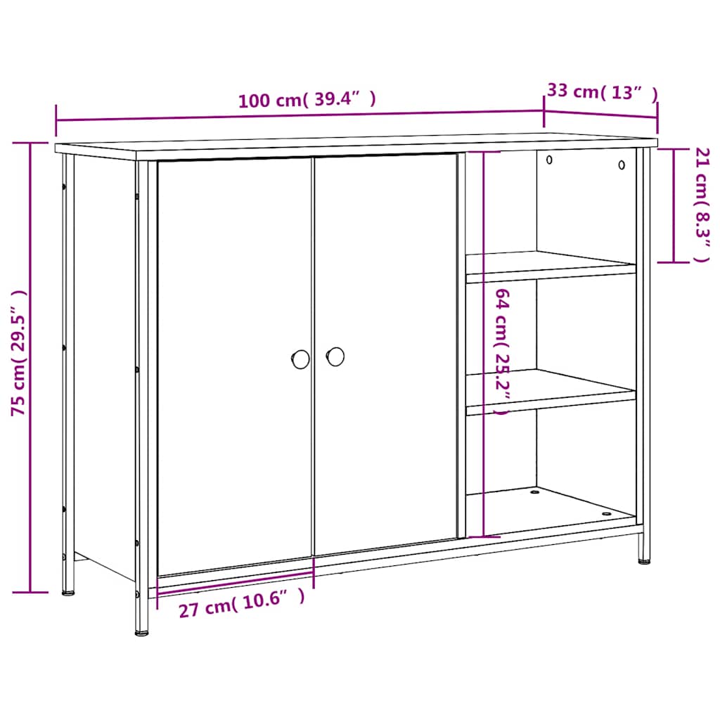 Dressoir 100x33x75 cm bewerkt hout gerookt eikenkleurig is nu te koop bij PeponiXL, paradijselijk wonen!