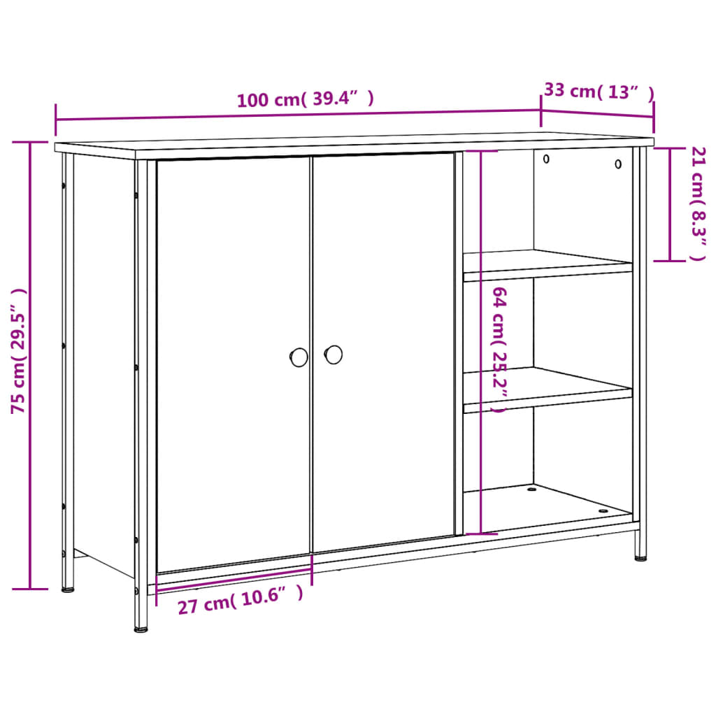 Dressoir 100x33x75 cm bewerkt hout grijs sonoma is nu te koop bij PeponiXL, paradijselijk wonen!