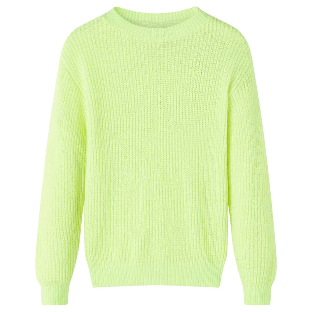 Kindertrui gebreid 128 neongeel is nu te koop bij PeponiXL, paradijselijk wonen!