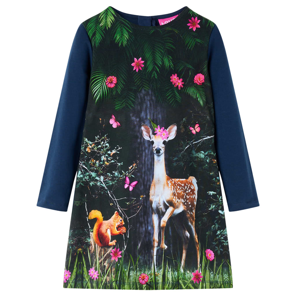 Kinderjurk met lange mouwen 104 marineblauw is nu te koop bij PeponiXL, paradijselijk wonen!