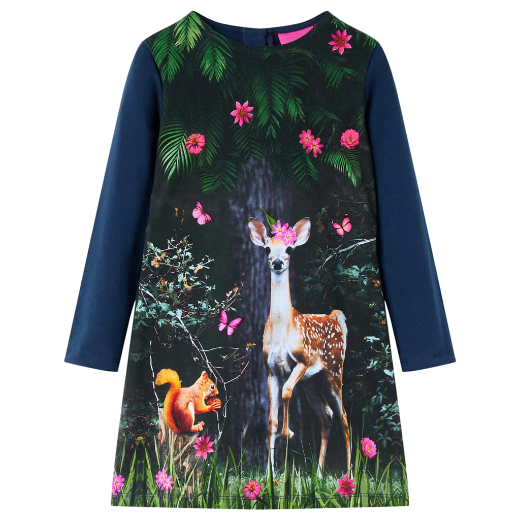 Kinderjurk met lange mouwen 116 marineblauw is nu te koop bij PeponiXL, paradijselijk wonen!