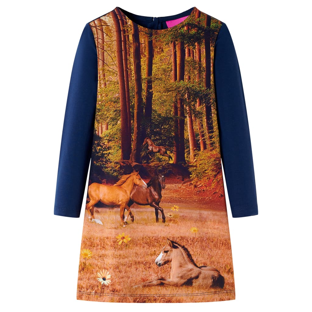 Kinderjurk met lange mouwen 104 marineblauw is nu te koop bij PeponiXL, paradijselijk wonen!