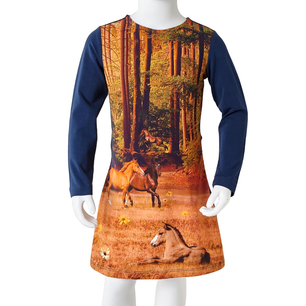 Kinderjurk met lange mouwen 104 marineblauw is nu te koop bij PeponiXL, paradijselijk wonen!