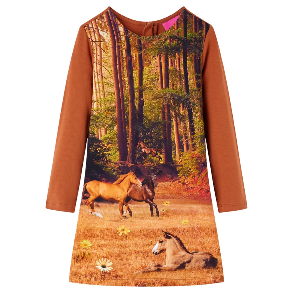 Kinderjurk met lange mouwen 128 cognackleurig is nu te koop bij PeponiXL, paradijselijk wonen!
