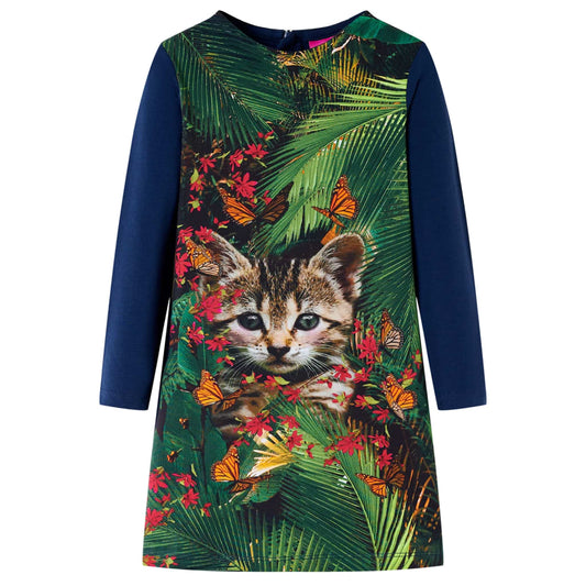 Kinderjurk met lange mouwen 104 marineblauw is nu te koop bij PeponiXL, paradijselijk wonen!