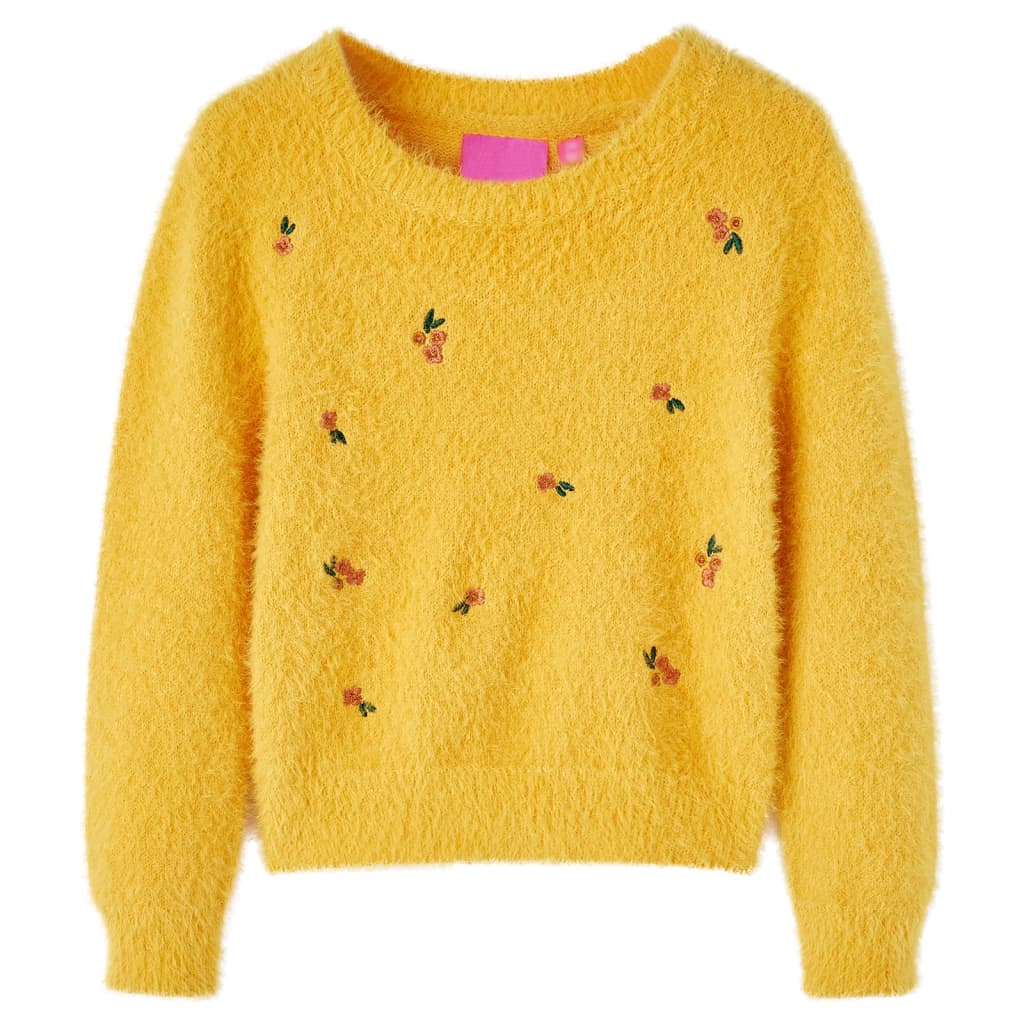 Kindertrui gebreid 128 okerkleurig is nu te koop bij PeponiXL, paradijselijk wonen!