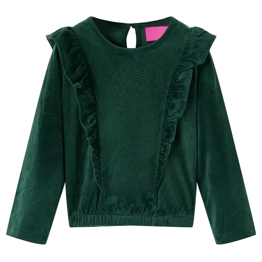 Kinderblouse met ruches 104 donkergroen is nu te koop bij PeponiXL, paradijselijk wonen!
