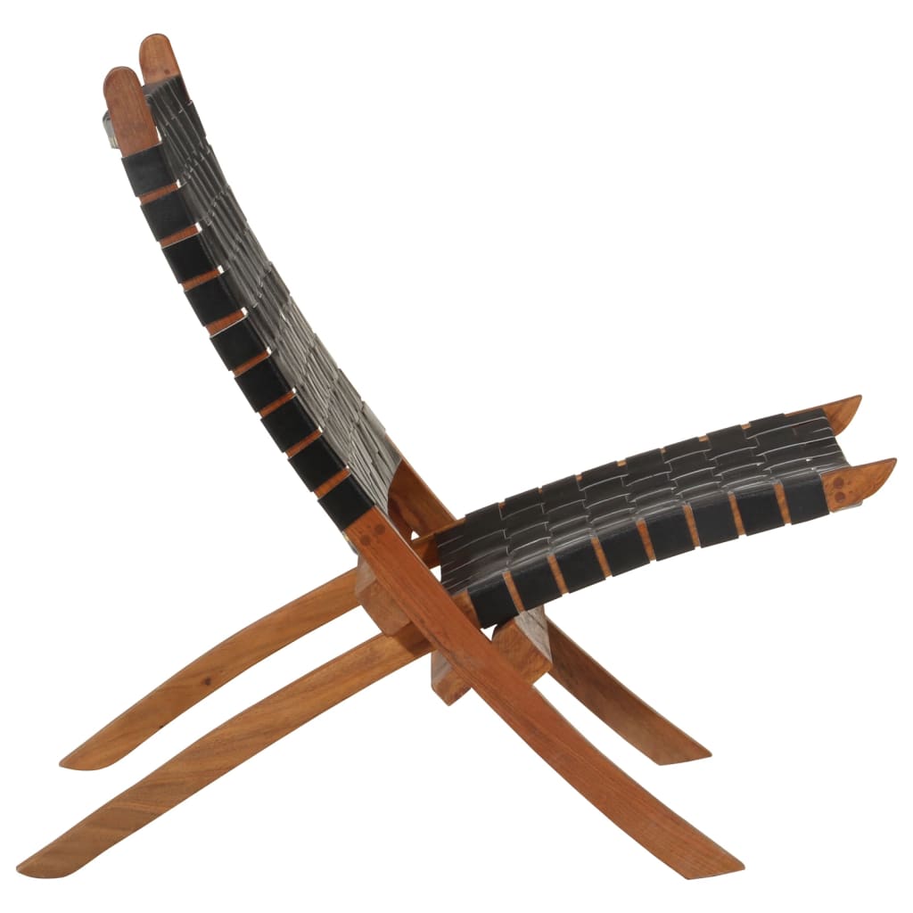 Relaxstoel inklapbaar echt leer zwart is nu te koop bij PeponiXL, paradijselijk wonen!