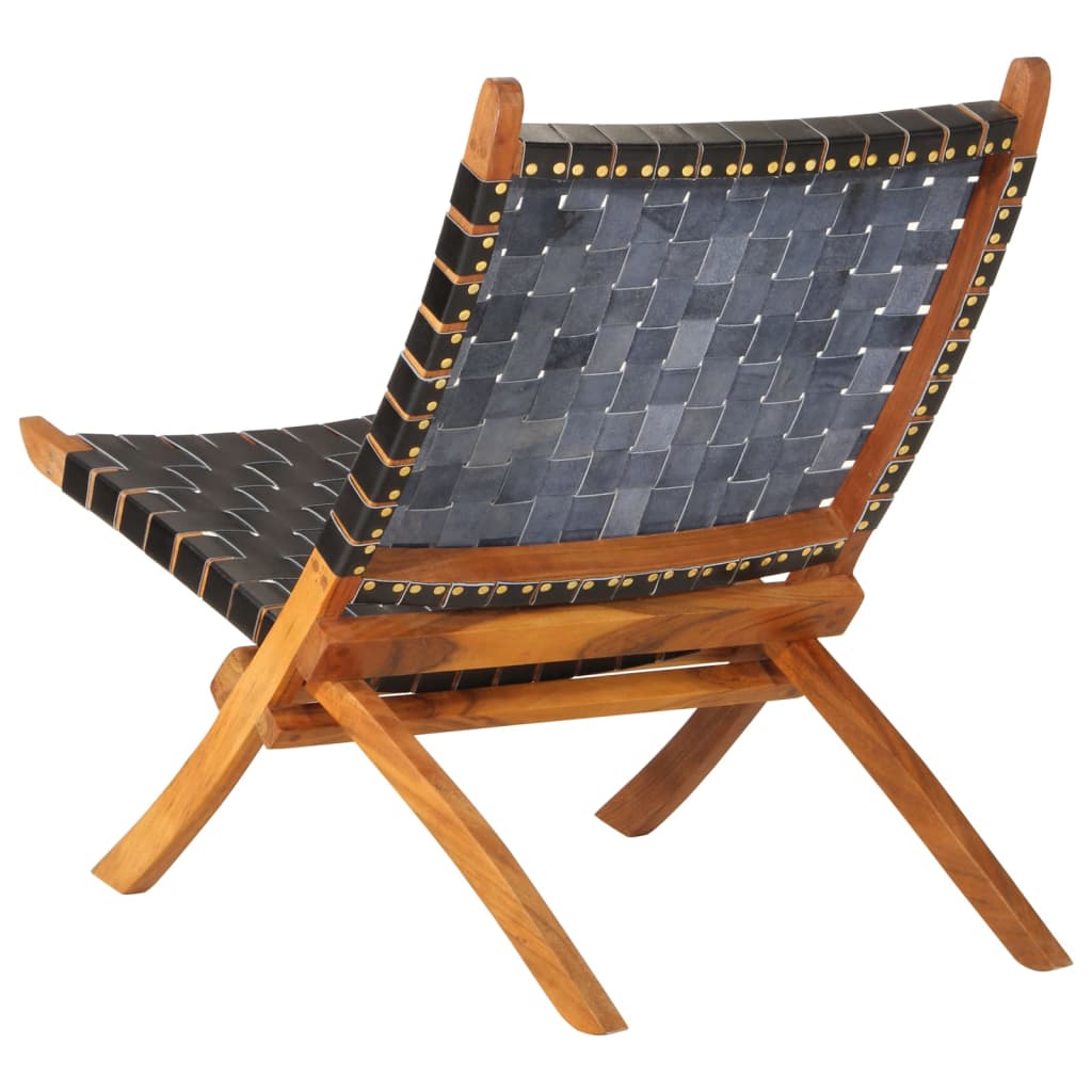 Relaxstoel inklapbaar echt leer zwart is nu te koop bij PeponiXL, paradijselijk wonen!
