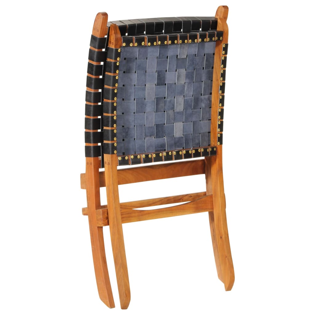 Relaxstoel inklapbaar echt leer zwart is nu te koop bij PeponiXL, paradijselijk wonen!
