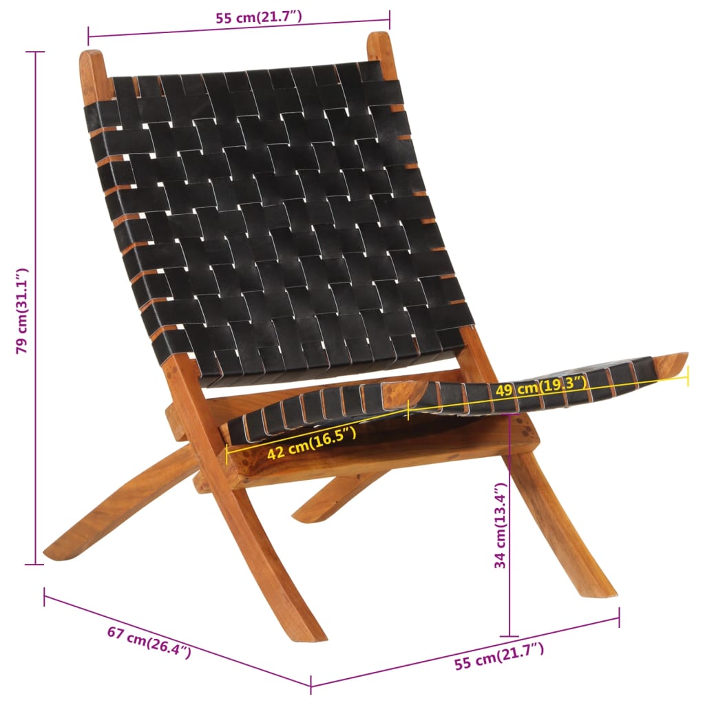 Relaxstoel inklapbaar echt leer zwart is nu te koop bij PeponiXL, paradijselijk wonen!