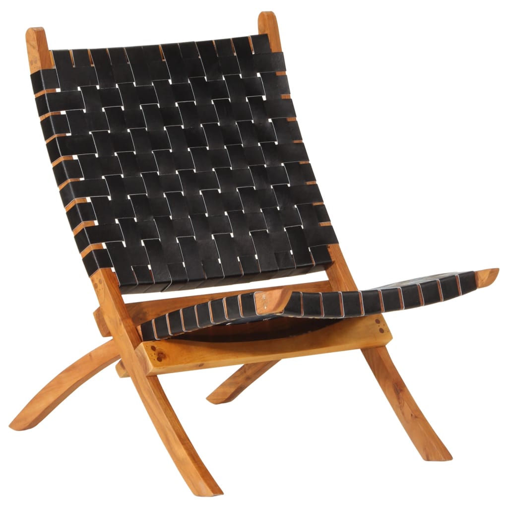 Relaxstoel inklapbaar echt leer zwart is nu te koop bij PeponiXL, paradijselijk wonen!