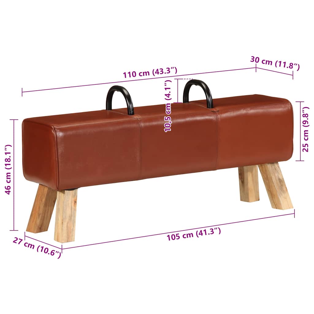 Gymbok 110 cm echt leer bruin is nu te koop bij PeponiXL, paradijselijk wonen!