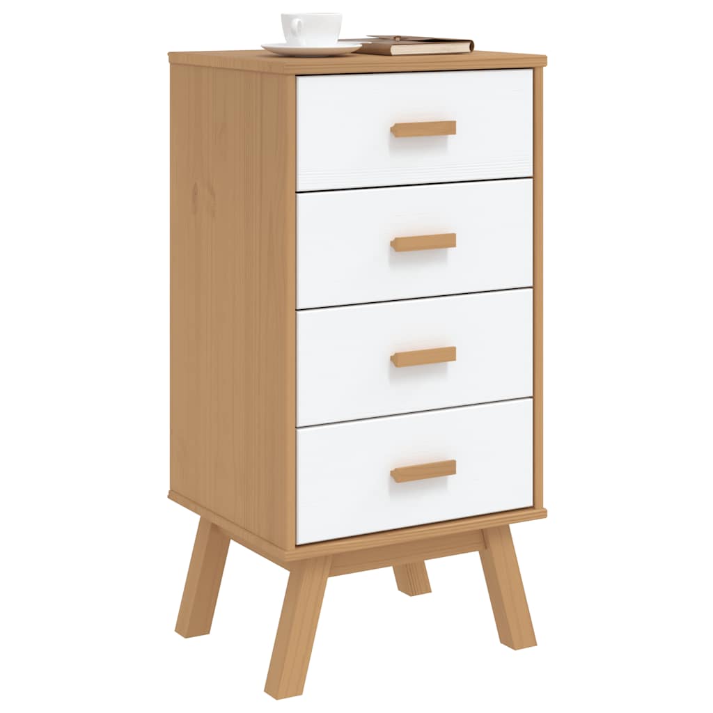 Nachtkastje OLDEN massief grenenhout wit en bruin is nu te koop bij PeponiXL, paradijselijk wonen!