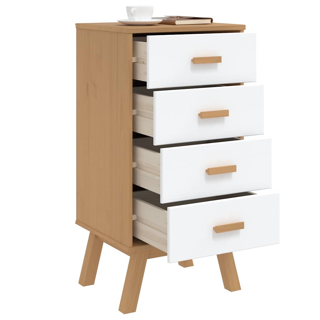 Nachtkastje OLDEN massief grenenhout wit en bruin is nu te koop bij PeponiXL, paradijselijk wonen!
