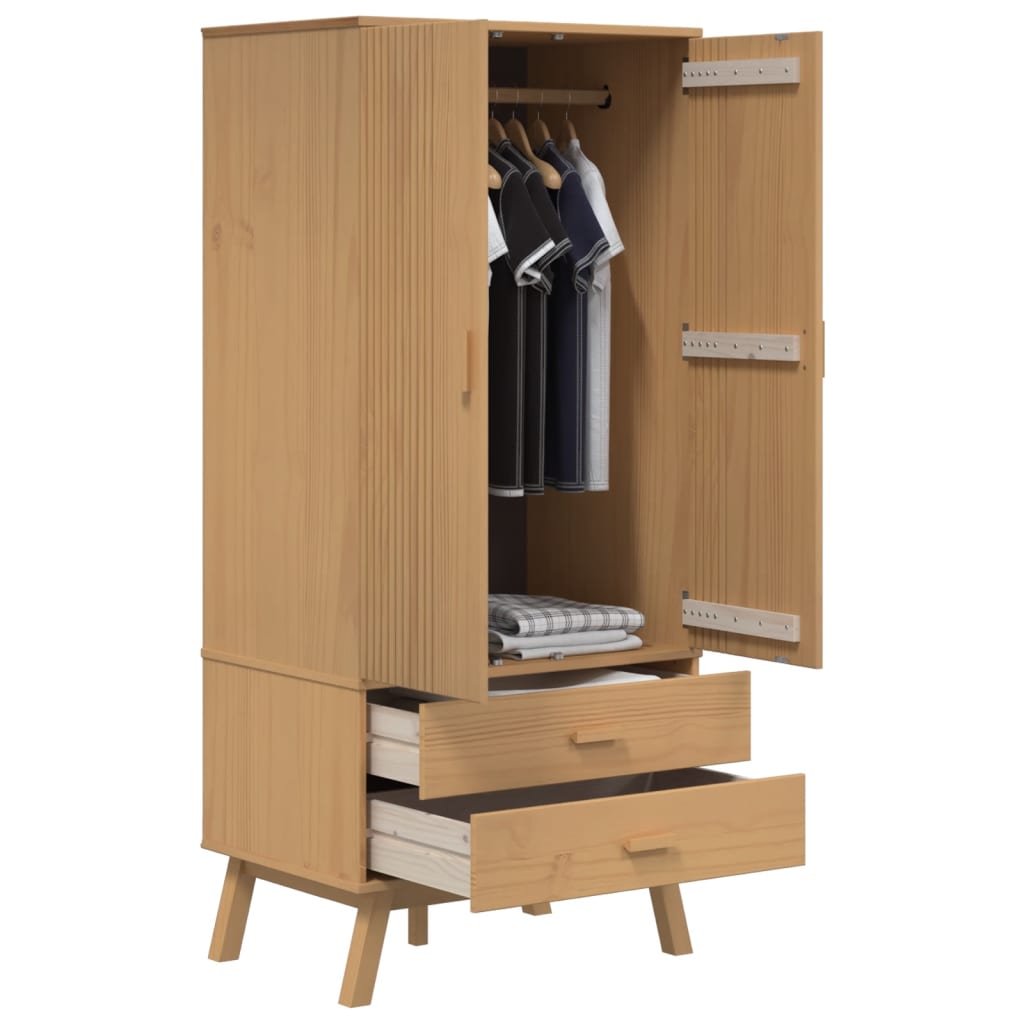 Kledingkast OLDEN 76,5x53x172 cm massief grenenhout bruin is nu te koop bij PeponiXL, paradijselijk wonen!