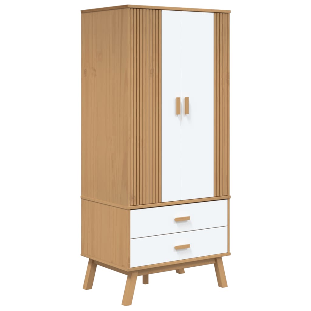 Kledingkast OLDEN 76,5x53x172 cm grenenhout wit en bruin is nu te koop bij PeponiXL, paradijselijk wonen!