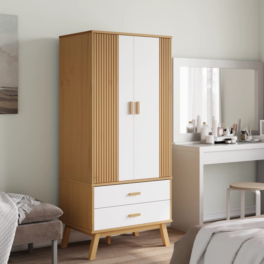 Kledingkast OLDEN 76,5x53x172 cm grenenhout wit en bruin is nu te koop bij PeponiXL, paradijselijk wonen!