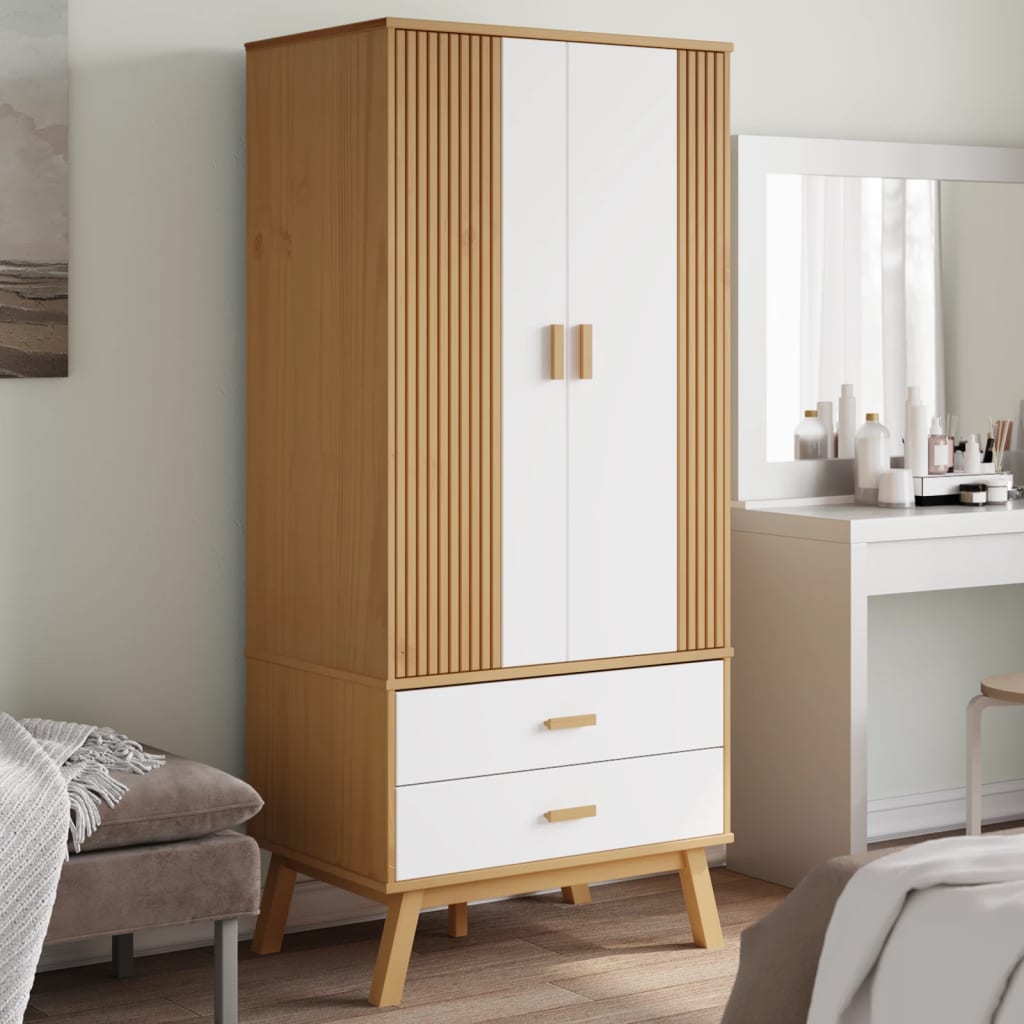 Kledingkast OLDEN 76,5x53x172 cm grenenhout wit en bruin is nu te koop bij PeponiXL, paradijselijk wonen!