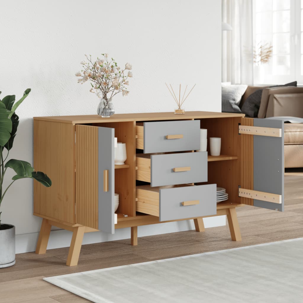 Dressoir OLDEN 114x43x73,5 cm massief grenenhout grijs en bruin is nu te koop bij PeponiXL, paradijselijk wonen!