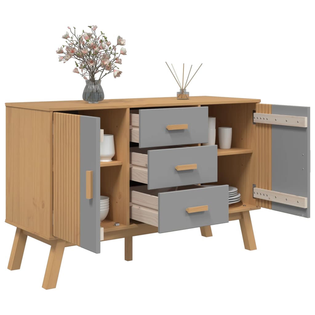 Dressoir OLDEN 114x43x73,5 cm massief grenenhout grijs en bruin is nu te koop bij PeponiXL, paradijselijk wonen!