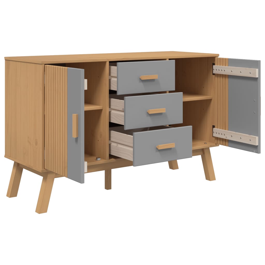 Dressoir OLDEN 114x43x73,5 cm massief grenenhout grijs en bruin is nu te koop bij PeponiXL, paradijselijk wonen!